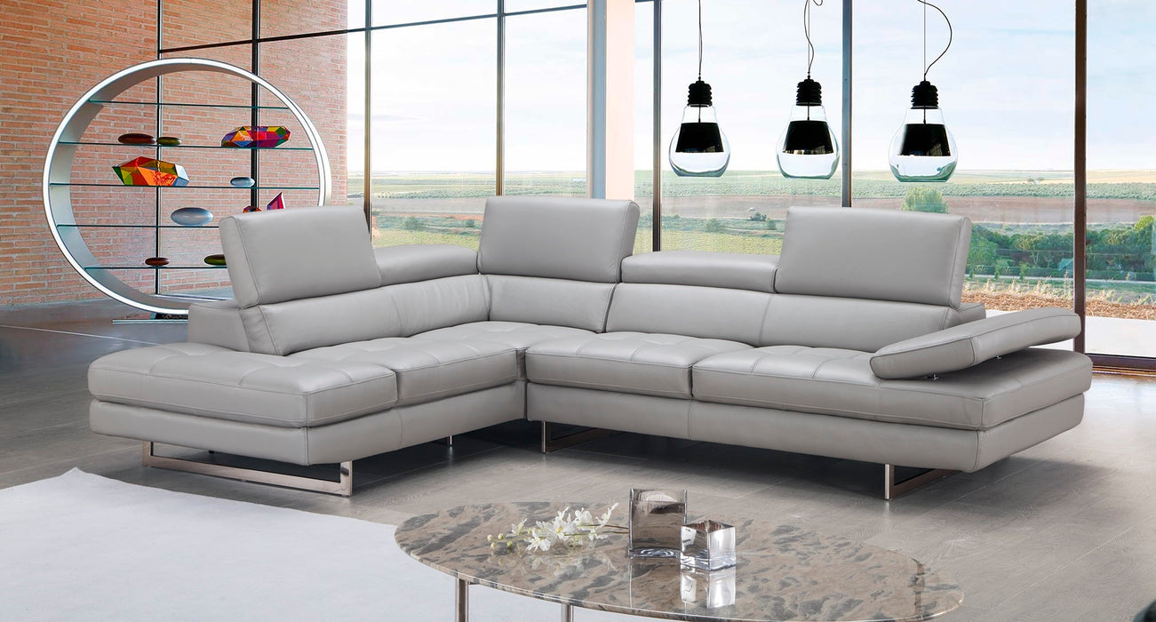 J & M Furniture A761 Italian Leather Sectional Light Grey In Left Hand Facing