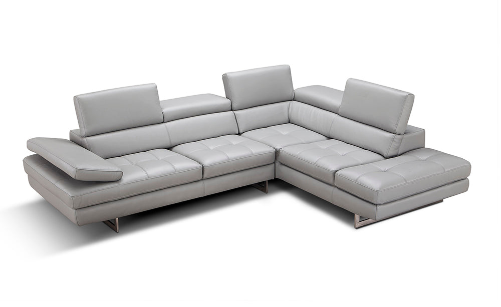 J & M Furniture A761 Italian Leather Sectional Light Grey In Right Hand Facing