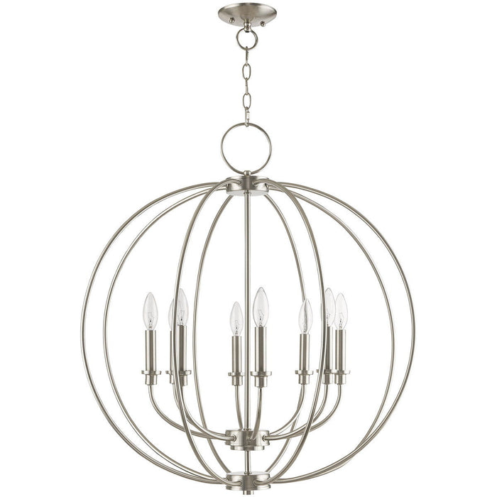 30" Eight Light Dimmable Chandelier With Shades - Nickel