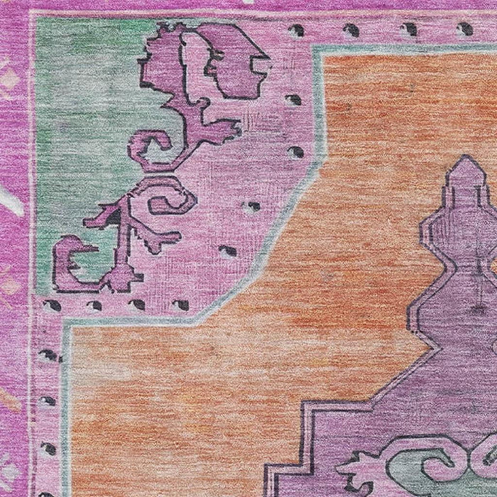 10' X 14' Oriental Washable Area Rug With UV Protection (699472) - Orange / Pink / Green