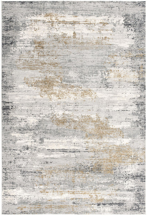 9' x 12' Abstract Washable Non Skid Area Rug - Gold Gray And Ivory