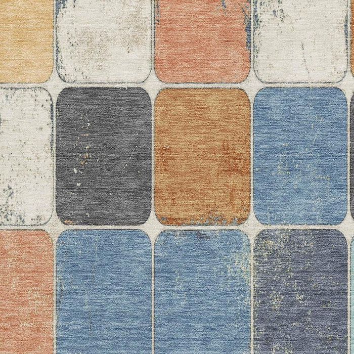 10' X 14' Geometric Washable Area Rug With UV Protection (709132) - Rust / Blue / Ivory