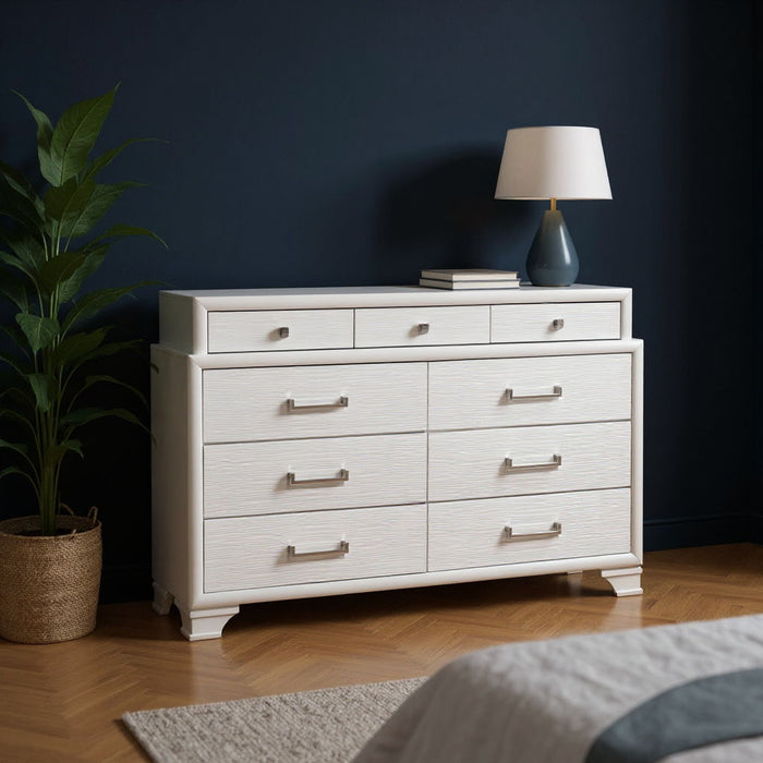 Solid Wood Mirrored Nine Drawer - White