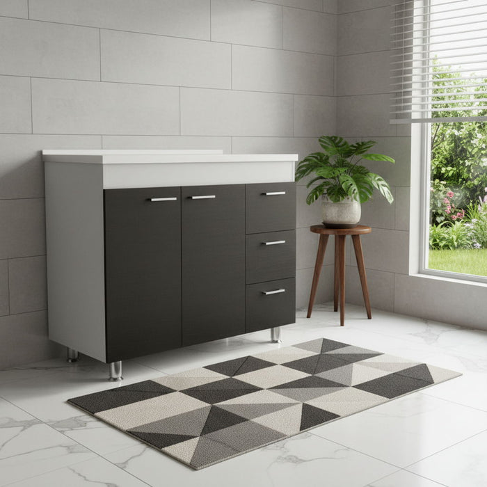 Wood Gloss Finish Door Accent Cabinet With Three Drawers - Black