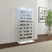 CoasterEveryday Montara glass wine storage LED curio cabinet with chrome accents and tempered glass shelves.