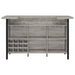Grey driftwood-style Bellemore freestanding home bar wine cabinet by CoasterEssence, featuring shelves and storage for wine bottles and glasses.