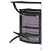Dallas curved freestanding home bar cabinet by CoasterEssence with black finish, featuring storage compartments and a sleek design.