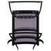 Black Dallas curved freestanding home bar cabinet with storage, featuring a sleek design and multiple compartments.