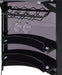 Black Dallas curved freestanding home bar cabinet with storage, featuring sleek design and spacious interior for wine and glass storage.