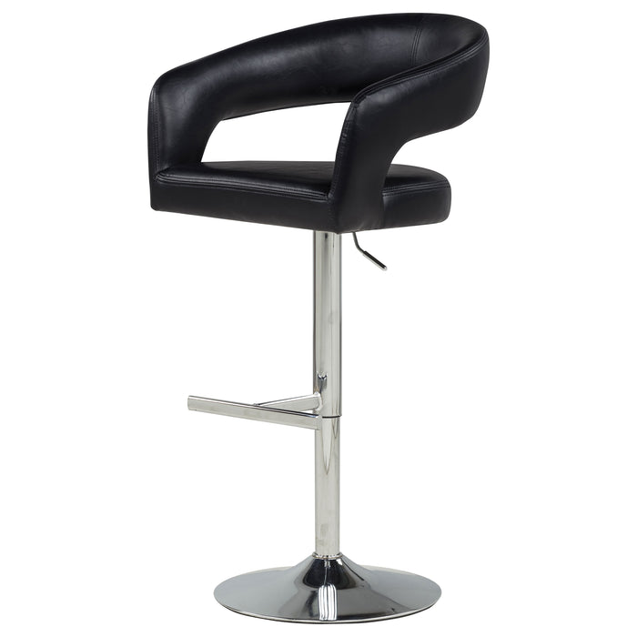 Travia adjustable bar stool in black faux leather upholstery by CoasterEveryday