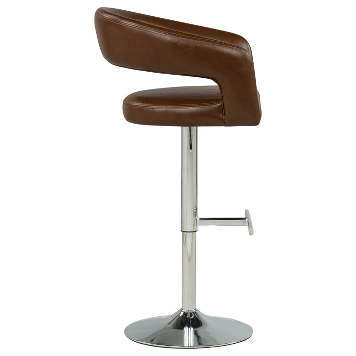 Travia cocoa brown faux leather adjustable bar stool by CoasterEveryday, upholstered seat and backrest