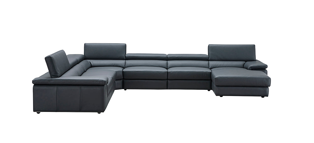 J & M Furniture Kobe Right Facing Leather Sectional in Blue Grey