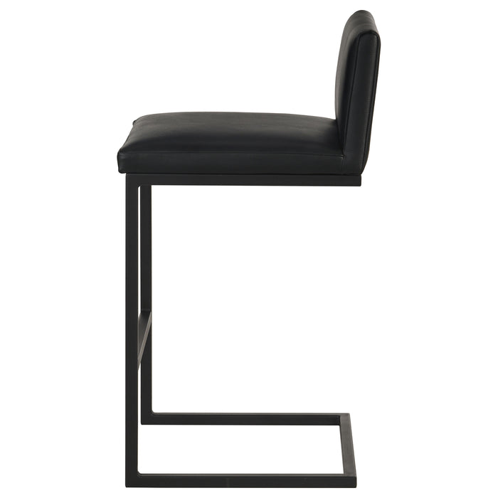 CoasterEveryday Vardon black genuine leather bar stools, set of 2, with cushioned seats and backrests