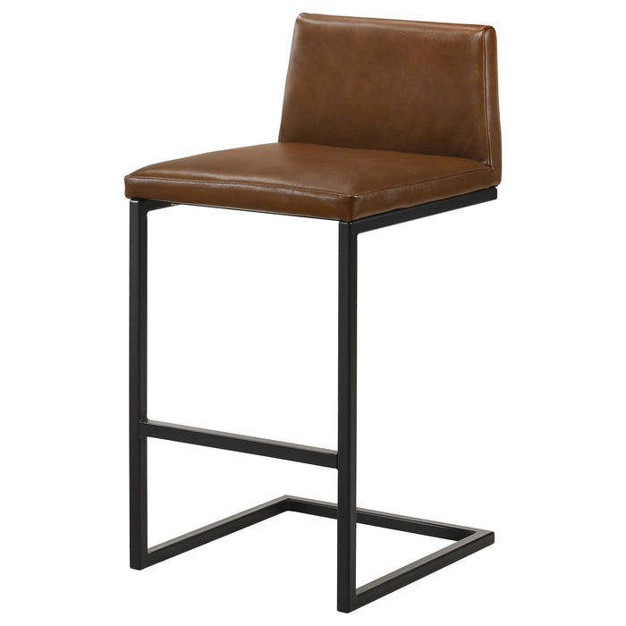 CoasterEveryday Vardon dark brown genuine leather bar stools, set of 2, with cushioned seats and metal legs