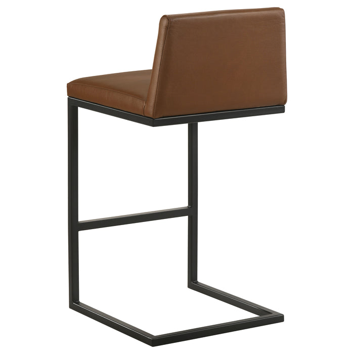 Vardon dark brown genuine leather bar stools by CoasterEveryday, set of 2, with cushioned seats and backs