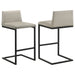 Set of two Vardon genuine leather bar stools in tan, showcasing the stylish, padded seating and sturdy metal legs for modern kitchen decor.