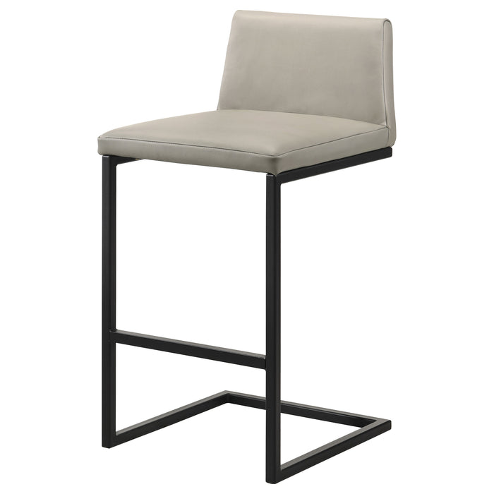 CoasterEveryday Vardon tan genuine leather bar stools, set of 2, with cushioned seats and black metal legs