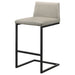CoasterEveryday Vardon tan genuine leather bar stools, set of 2, with cushioned seats and black metal legs