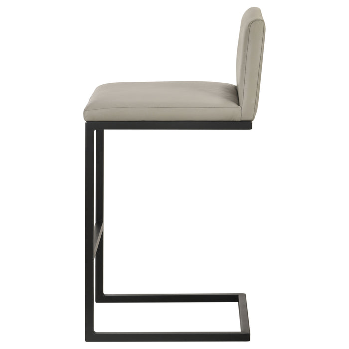 CoasterEveryday Vardon genuine leather bar stools in tan, set of 2, with backrests and metal bases
