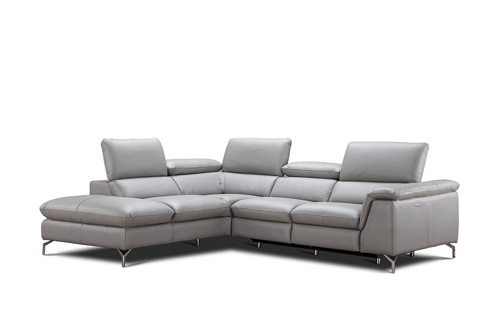 J & M Furniture Viola Premium Leather Sectional Left Hand Facing in Light Grey