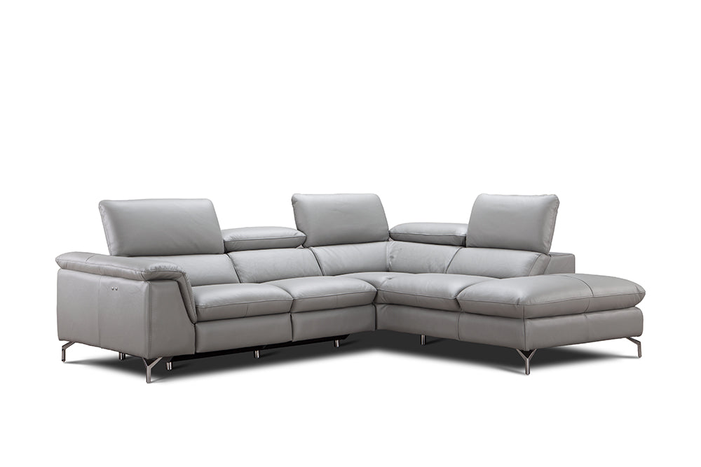 J & M Furniture Viola Premium Leather Sectional Right Hand Facing in Light Grey