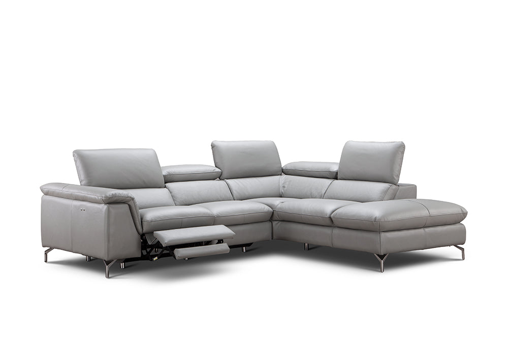 J & M Furniture Viola Premium Leather Sectional Right Hand Facing in Light Grey