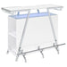 White freestanding LED home bar cabinet by CoasterEveryday with high gloss finish and modern furniture design.