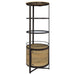 Ritter Round LED Bar Wine Storage Cabinet by CoasterEveryday in rustic oak finish with illuminated shelving