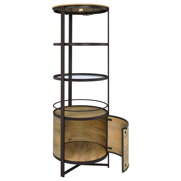 Ritter round LED bar wine storage cabinet in rustic oak by CoasterEveryday