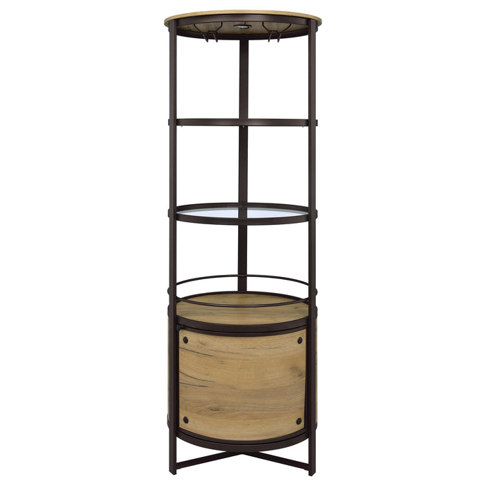 Ritter round LED bar wine storage cabinet in rustic oak by CoasterEveryday