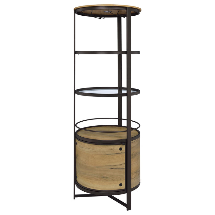 Ritter round LED bar wine storage cabinet in rustic oak by CoasterEveryday
