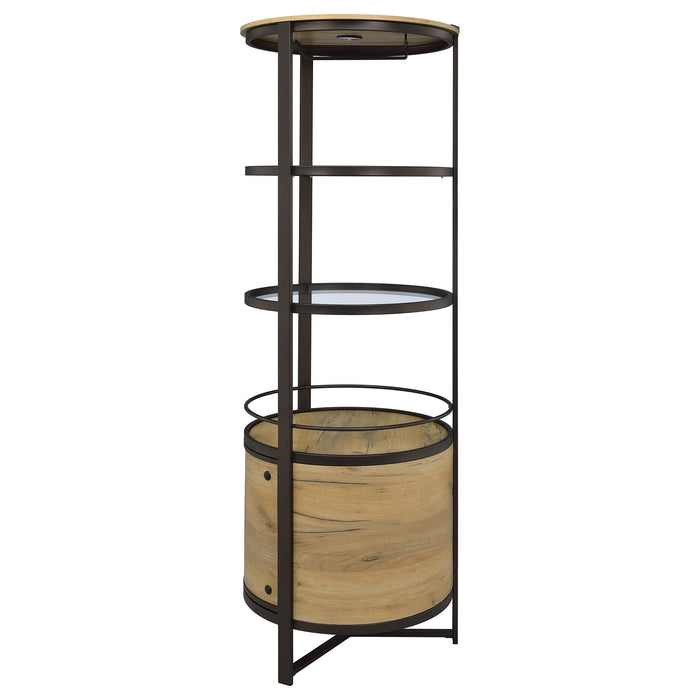 Ritter round LED bar wine storage cabinet in rustic oak by CoasterEveryday