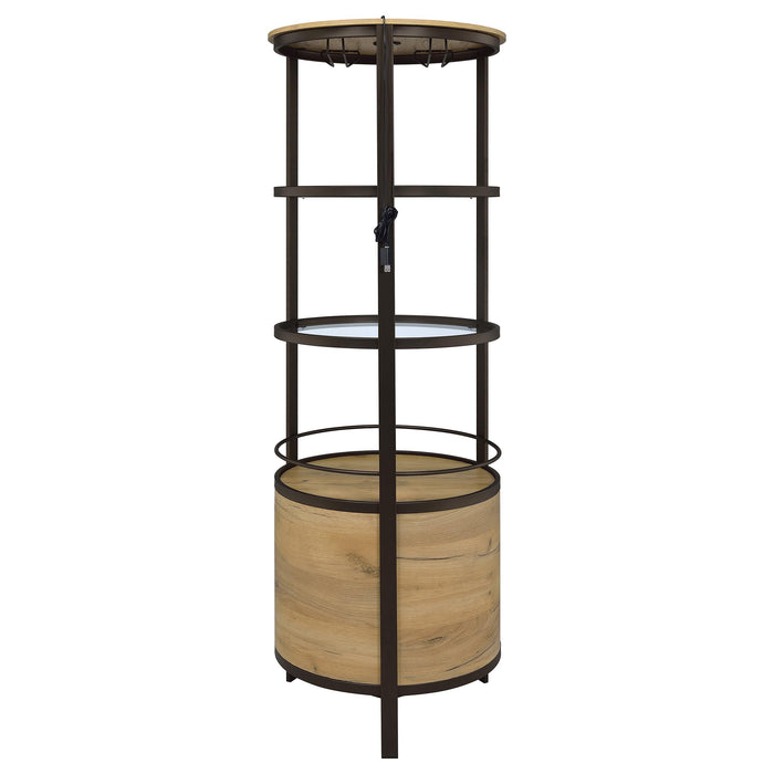 Ritter round LED bar wine storage cabinet in rustic oak by CoasterEveryday