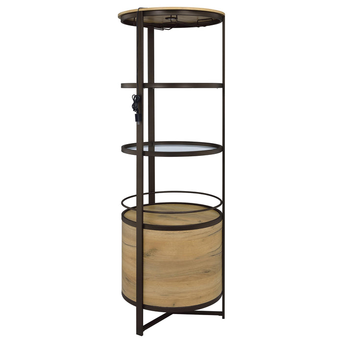 Ritter round LED bar wine storage cabinet in rustic oak by CoasterEveryday