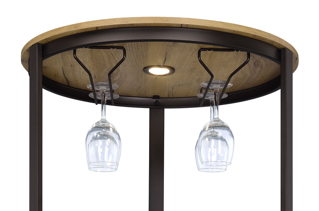 Ritter Round LED Bar Wine Storage Cabinet by CoasterEveryday in rustic oak finish