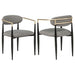 Set of two grey fabric upholstered CoasterEveryday dining arm chairs with padded seats and armrests.