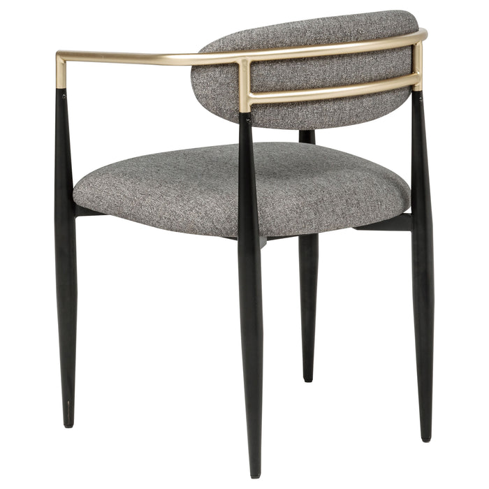 Set of two grey Bradbury fabric upholstered dining arm chairs with wooden legs, modern furniture from CoasterEveryday.