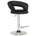 Travia adjustable faux leather swivel bar stool in black with chrome base by CoasterEveryday