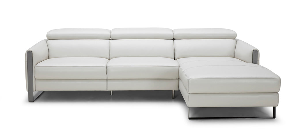 J & M Furniture Vella Premium Leather Sectional Right hand Facing in Light Grey