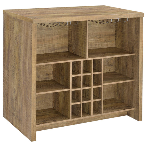 Topanga engineered wood freestanding home bar by CoasterEveryday featuring a mango finish and sleek furniture design.