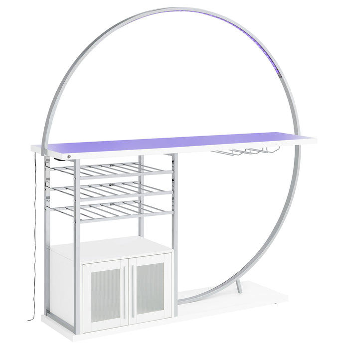 CoasterEveryday Risley 2-door circular LED wine cabinet in white high gloss finish