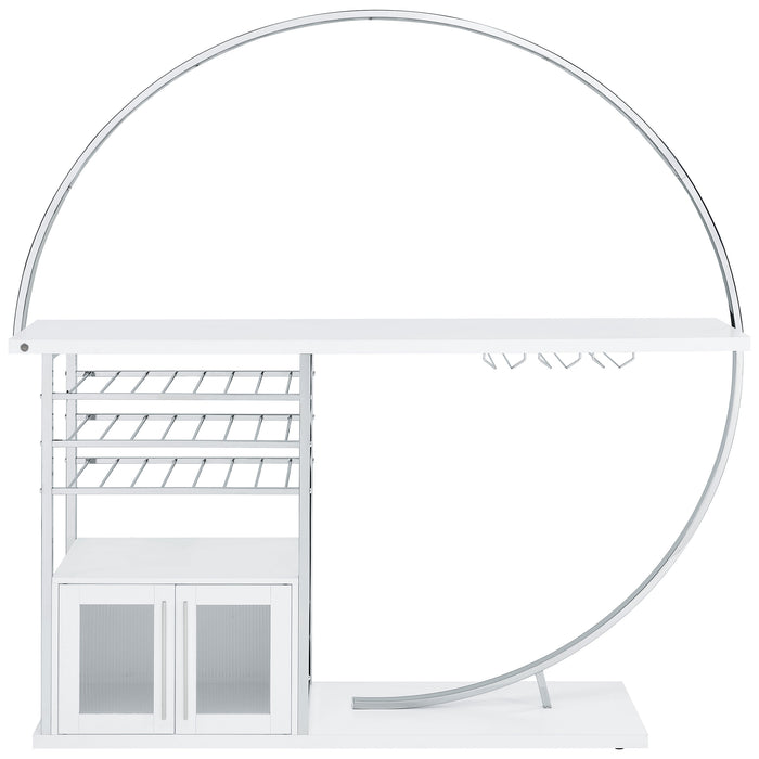 CoasterEveryday Risley white high-gloss 2-door wine cabinet with circular LED lighting