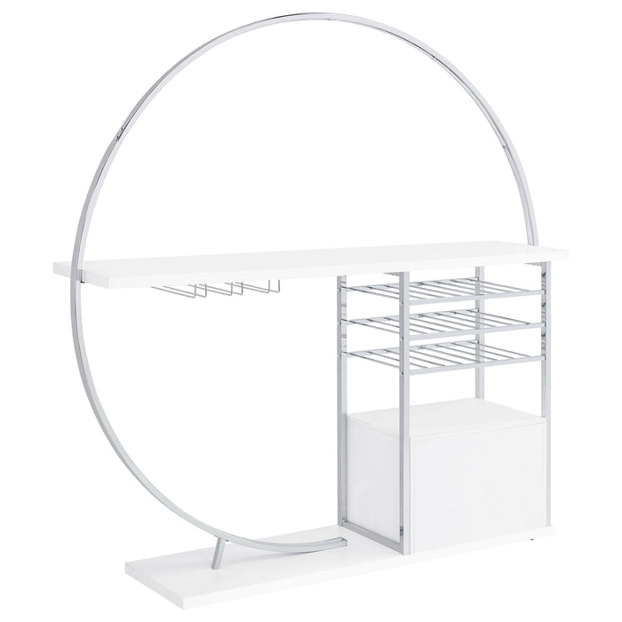 CoasterEveryday Risley 2-door circular LED wine cabinet in white high gloss finish