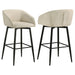 Set of two CoasterEveryday Rainer fabric upholstered swivel bar chairs in cream with modern design and sturdy base.