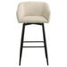 Set of two CoasterEveryday Rainer fabric upholstered swivel bar chairs in cream with modern design and padded seats.