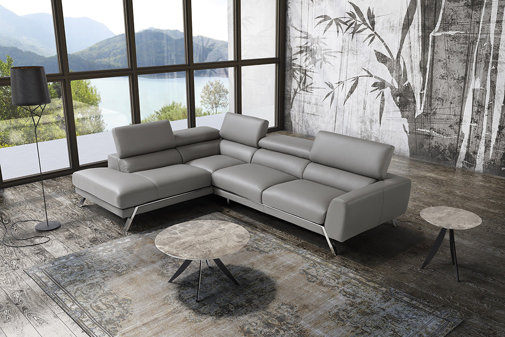 J & M Furniture Mood Leather Sectional Left Hand Facing in Grey