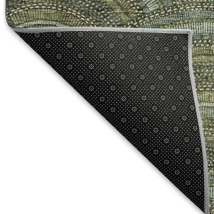 10' X 14' Geometric Washable Area Rug With UV Protection (677705) - Olive Green / Silver