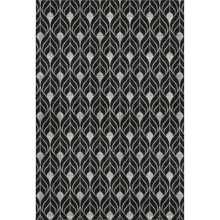 10' X 14' Geometric Washable Area Rug With UV Protection (673987) - Black / Gray