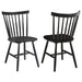 Pair of CoasterEveryday Hollyoak Windsor wood dining side chairs in black with curved backs and wooden legs, set of two.