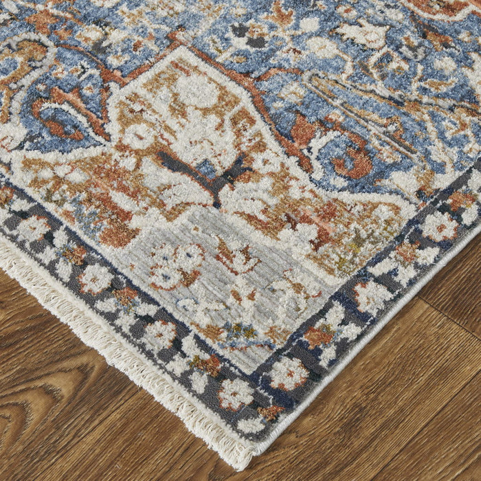12' x 15' Floral Power Loom Area Rug With Fringe - Orange Ivory And Blue